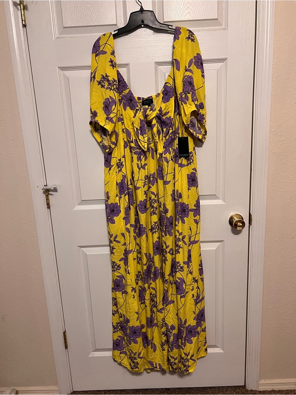 Yellow Floral Maxi Dress with Purple Print